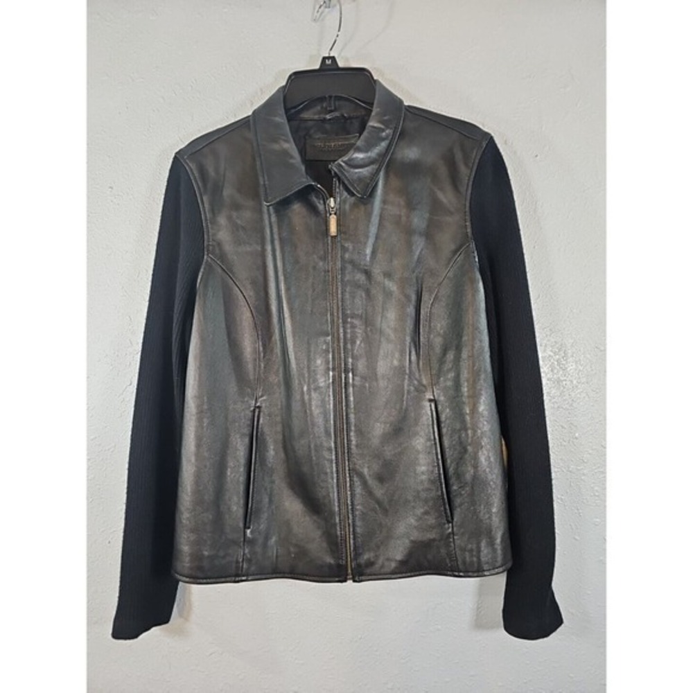 Jaclyn Smith Classic Black Leather Riding Jacket Large, 1990's‎